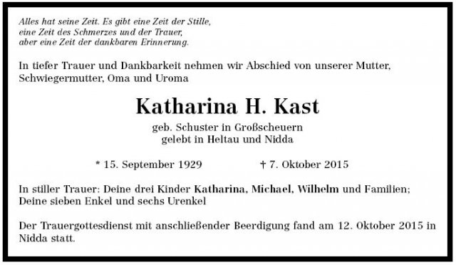 Schuster Katharina 1929-2015 Todesanzeige